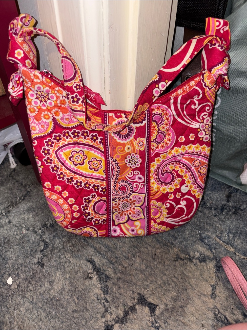 Vera Bradley Quilted Paisley Shoulder Bag in Raspberry and Orange